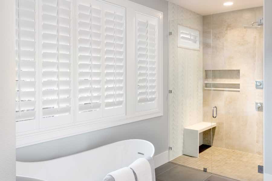 Polywood shutters on a bathroom window